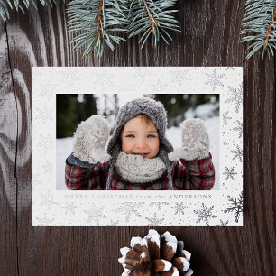 Elegant Snowflakes Photo Silver Foil Holiday Postcard