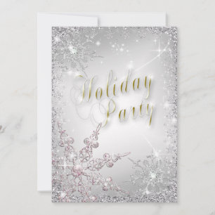 Elegant Snowflakes Pink Frost Holiday Party Invit Invitation