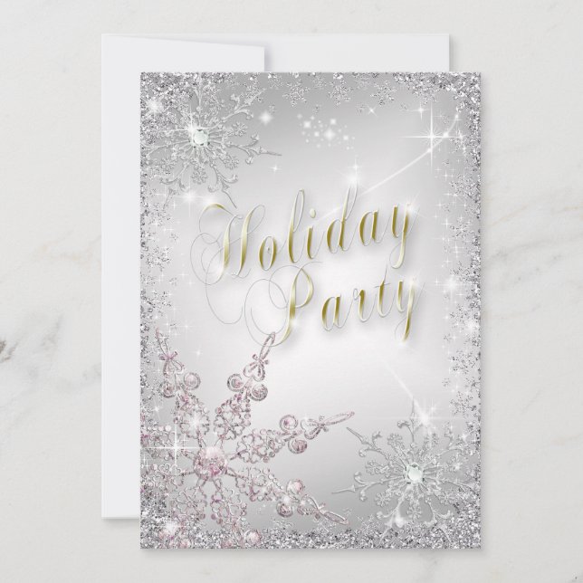Elegant Snowflakes Pink Frost Holiday Party Invit Invitation (Front)