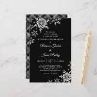 Elegant Snowflakes Plaid Black Wedding Invitation