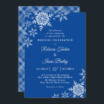 Elegant Snowflakes Plaid Deep Blue Wedding Invitation<br><div class="desc">This wedding design features elegant snowflakes on the front and a classic plaid pattern on the back. Click the customise button for more flexibility in modifying the text. Variations of this design, different paper types, as well as coordinating products are available in our shop, zazzle.com/store/doodlelulu. Contact us if you need...</div>