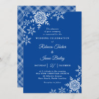 Elegant Snowflakes Plaid Deep Blue Wedding