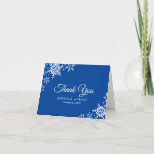 Elegant Snowflakes Plaid Deep Blue Wedding Thank You Card