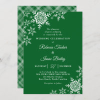 Elegant Snowflakes Plaid Forest Green Wedding