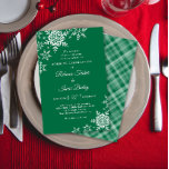 Elegant Snowflakes Plaid Green Wedding Invitation<br><div class="desc">This affordable wedding design features elegant snowflakes on the front and a classic plaid pattern on the back. Click the customise button for more flexibility in modifying the text. Variations of this design, different paper types, as well as coordinating products are available in our shop, zazzle.com/store/doodlelulu. Contact us if you...</div>
