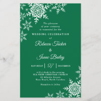 Elegant Snowflakes Plaid Green Wedding Invitation