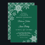 Elegant Snowflakes Plaid Hunter Green Wedding Invitation<br><div class="desc">This wedding design features elegant snowflakes on the front and a classic plaid pattern on the back. Click the customize button for more flexibility in modifying the text. Variations of this design, different paper types, as well as coordinating products are available in our shop, zazzle.com/store/doodlelulu. Contact us if you need...</div>