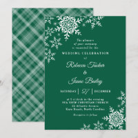 Elegant Snowflakes Plaid Hunter Green Wedding