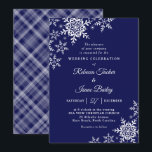 Elegant Snowflakes Plaid Navy Blue Wedding Invitation<br><div class="desc">This wedding design features elegant snowflakes on the front and a classic plaid pattern on the back. Click the customize button for more flexibility in modifying the text. Variations of this design, different paper types, as well as coordinating products are available in our shop, zazzle.com/store/doodlelulu. Contact us if you need...</div>