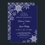 Elegant Snowflakes Plaid Navy Blue Wedding Invitation<br><div class="desc">This wedding design features elegant snowflakes on the front and a classic plaid pattern on the back. Click the customize button for more flexibility in modifying the text. Variations of this design, different paper types, as well as coordinating products are available in our shop, zazzle.com/store/doodlelulu. Contact us if you need...</div>