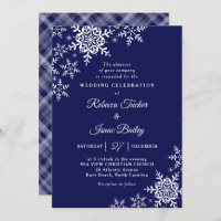 Elegant Snowflakes Plaid Navy Blue Wedding