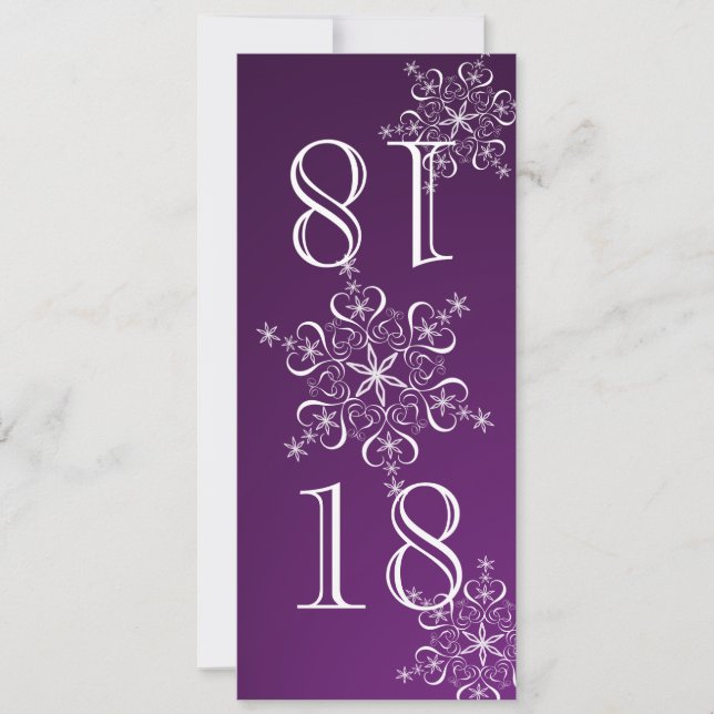 Elegant Snowflakes Purple Table Number (Front)