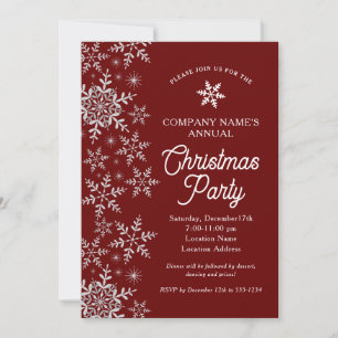 Elegant Snowflakes Red Company Christmas Party Invitation