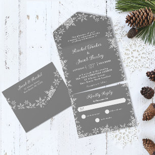 Elegant Snowflakes Silver Grey Christmas Wedding All In One Invitation