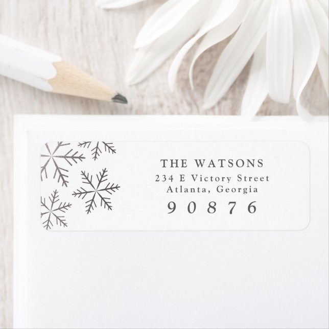 Elegant Snowflakes Silver Modern Return Address (Insitu)