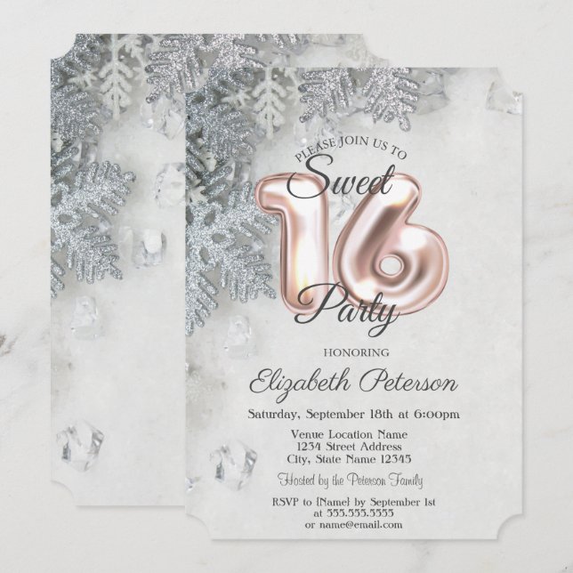 Elegant Snowflakes Sweet 16  Invitation (Front/Back)