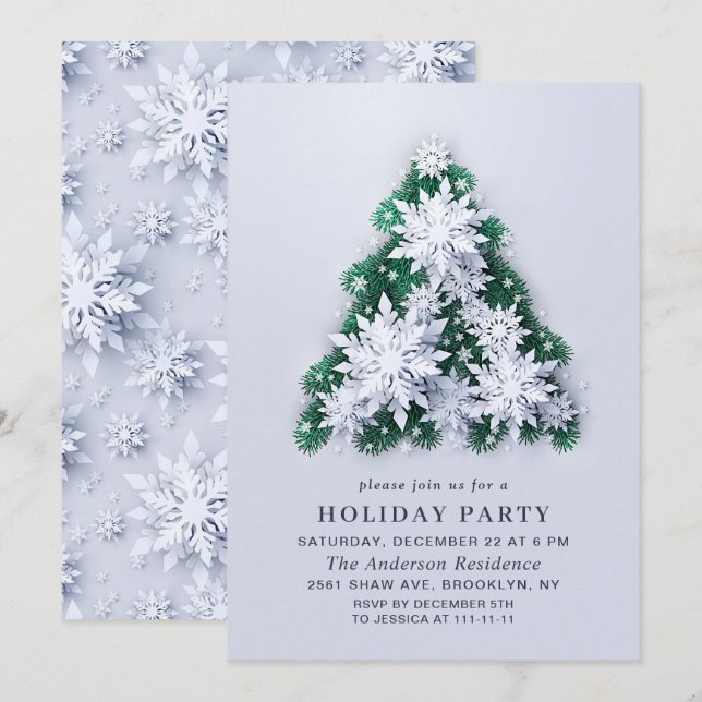 Elegant Snowflakes Tree Holiday CHRISTMAS PARTY Invitation (Front/Back)