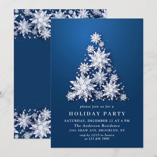 Elegant Snowflakes Tree Holiday CHRISTMAS PARTY Invitation (Front/Back)