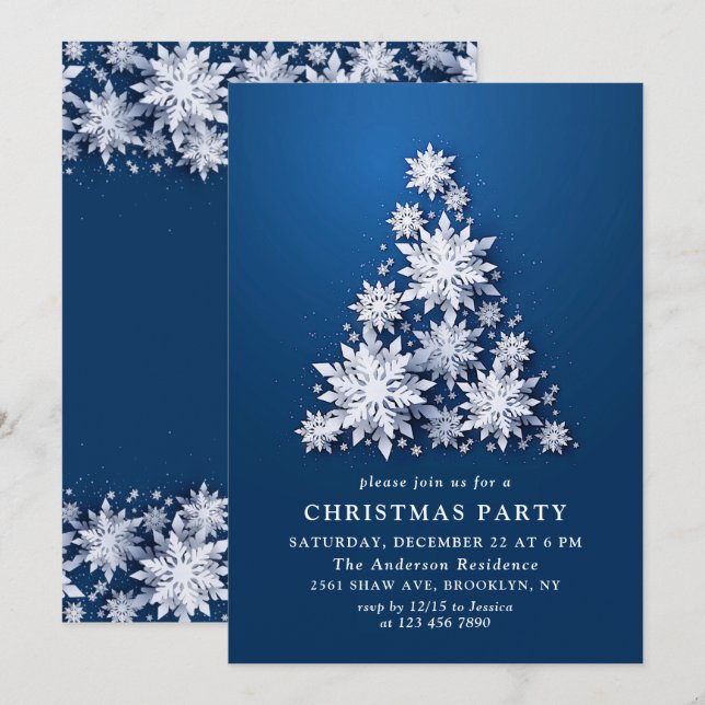 Elegant Snowflakes Tree Holiday CHRISTMAS PARTY Invitation (Front/Back)