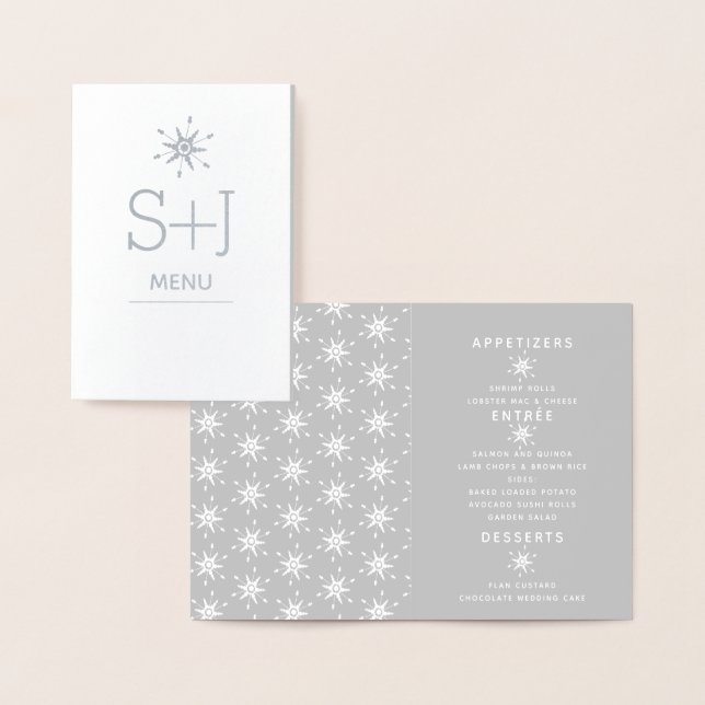 Elegant Snowflakes Wedding Winter Menu (Display)