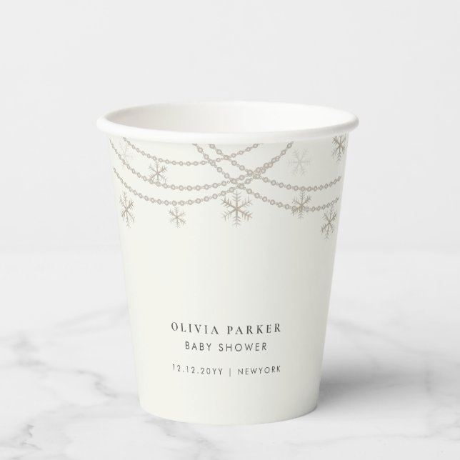 Elegant Snowflakes Winter Baby Shower Paper Cups (Front)