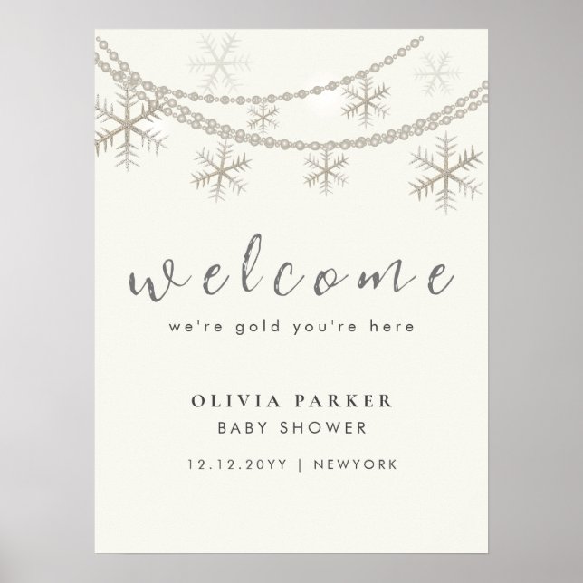 Elegant Snowflakes Winter Baby Shower Welcome  Poster (Front)
