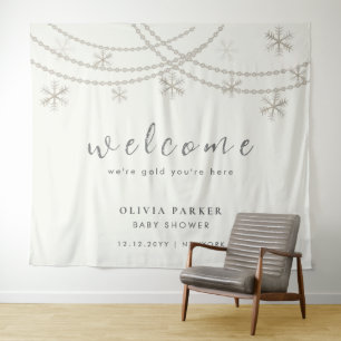 Elegant Snowflakes Winter Baby Shower Welcome Tapestry