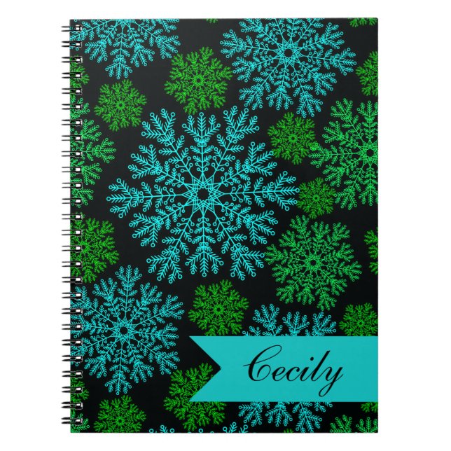 Elegant Snowflakes Winter Pattern Personalised Notebook (Front)