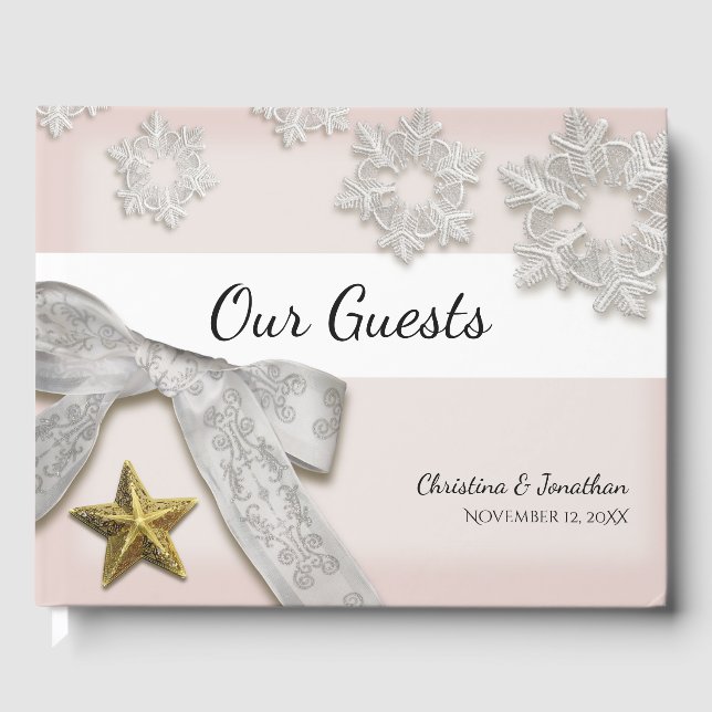 Elegant Snowflakes Winter Wedding Guest Book (Front)