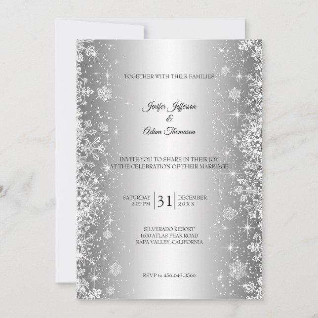 Elegant snowflakes winter wedding Invitation (Front)
