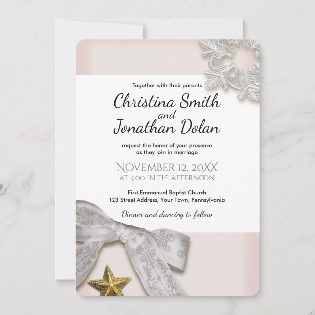 Elegant Snowflakes Winter Wedding Invitation (Front)