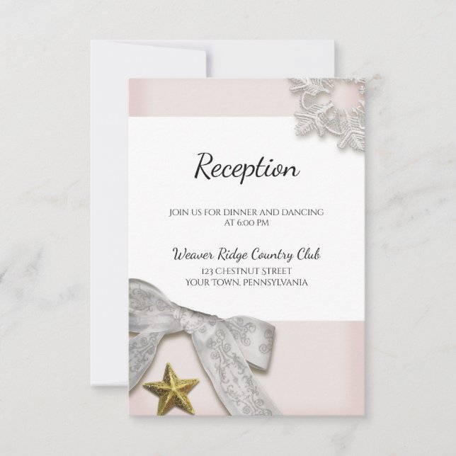 Elegant Snowflakes Winter Wedding Reception Card (Front)