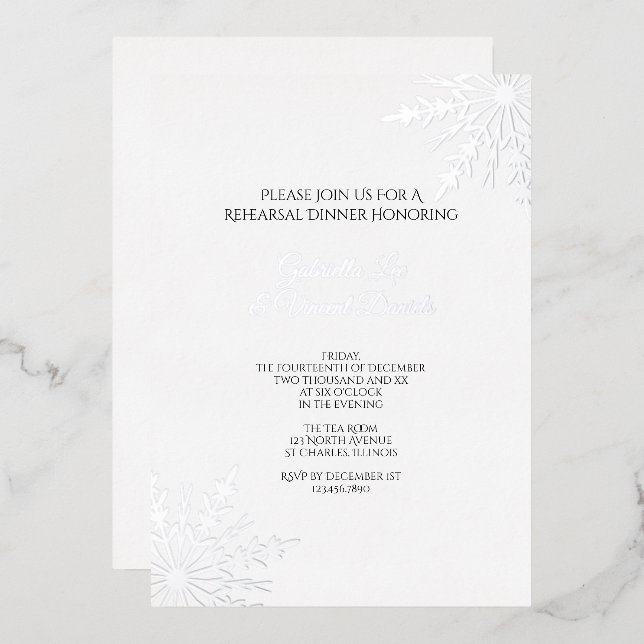 Elegant Snowflakes Winter Wedding Rehearsal Dinner (Front/Back)