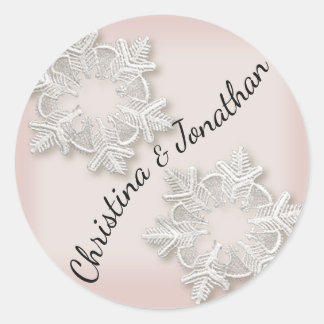 Elegant Snowflakes Winter Wedding Round Stickers