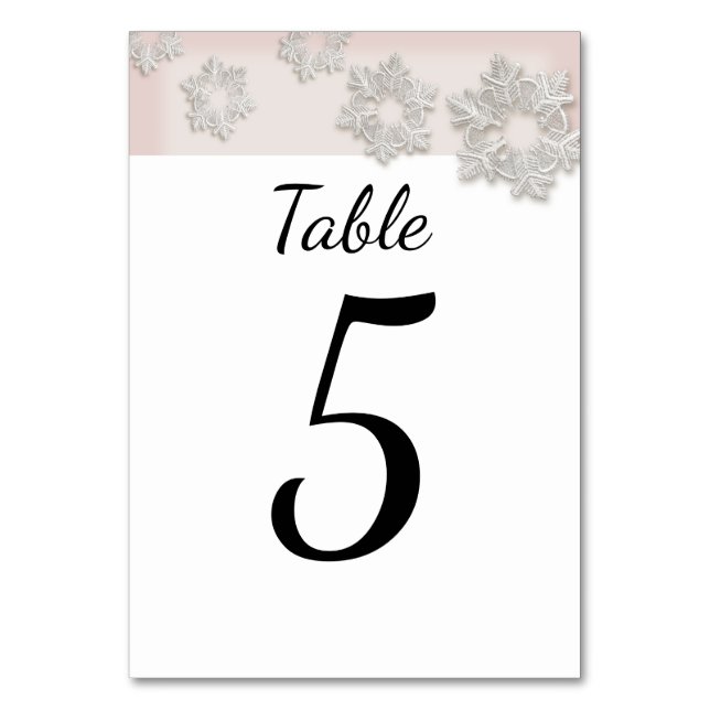 Elegant Snowflakes Winter Wedding Table Card (Front)
