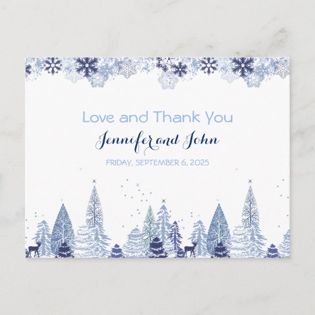 Elegant Snowflakes Winter Wedding Thank You Postcard (Front)