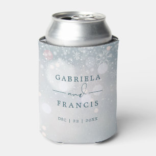 Elegant Snowflakes Winter Wonderland Wedding Can Cooler
