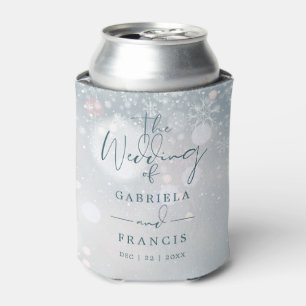 Elegant Snowflakes Winter Wonderland Wedding Can Cooler