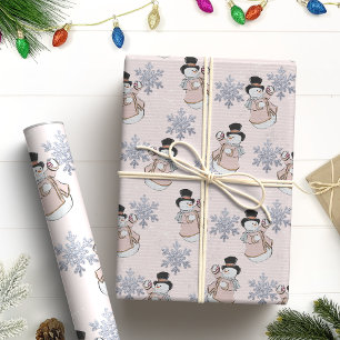 Elegant Snowman & Glitter Snowflake Christmas Wrapping Paper