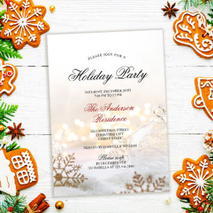 Elegant Snowy Baubles Christmas Party Invitation