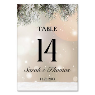 Elegant snowy Christmas table number