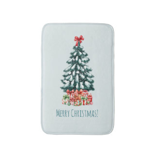 Elegant Snowy Christmas Tree Bath Mat