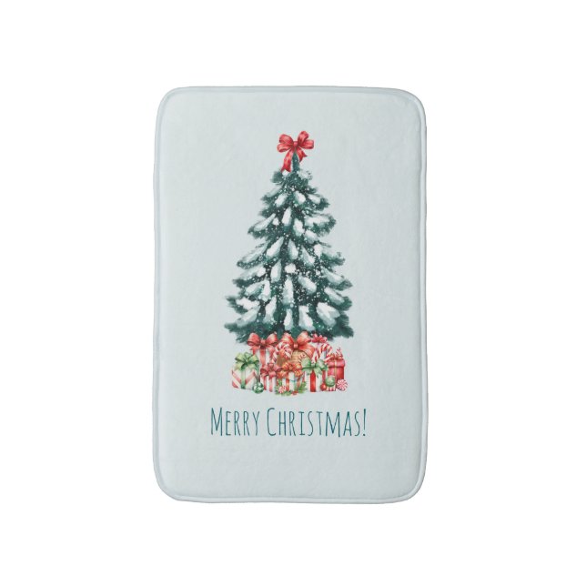 Elegant Snowy Christmas Tree Bath Mat (Front Vertical)