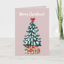 Elegant Snowy Christmas Tree Pink Card