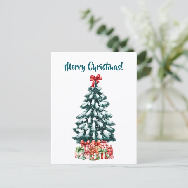 Elegant Snowy Christmas Tree Postcard (Standing Front)