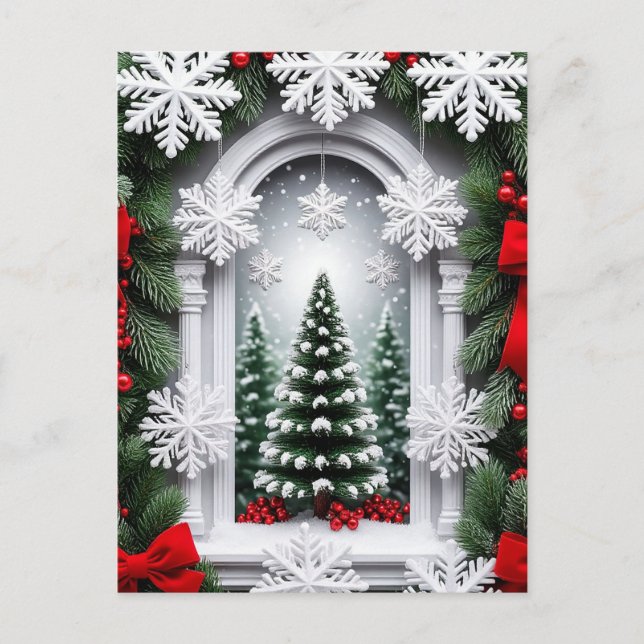 ❄️ Elegant Snowy Christmas Tree Scene 🎄 Winter Postcard (Front)
