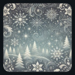Elegant Snowy Forest Christmas Holiday Square Sticker<br><div class="desc">Add a magical touch to your holiday projects with these elegant stickers! Featuring a serene snowy forest under a starry night sky with swirling snowflakes and delicate floral accents, these stickers are perfect for gift wrapping, sealing holiday cards, decorating envelopes, crafting, or personalising party favours. Designed to complement our matching...</div>