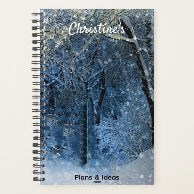 Elegant Snowy Forest Sunshine Sparkle Name Annual  Planner (Front)