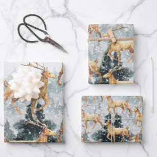 Elegant Snowy Forest Woodland Reindeer Stag Wrapping Paper Sheet