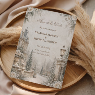 Elegant Snowy Manor Garden Pathway Save The Date